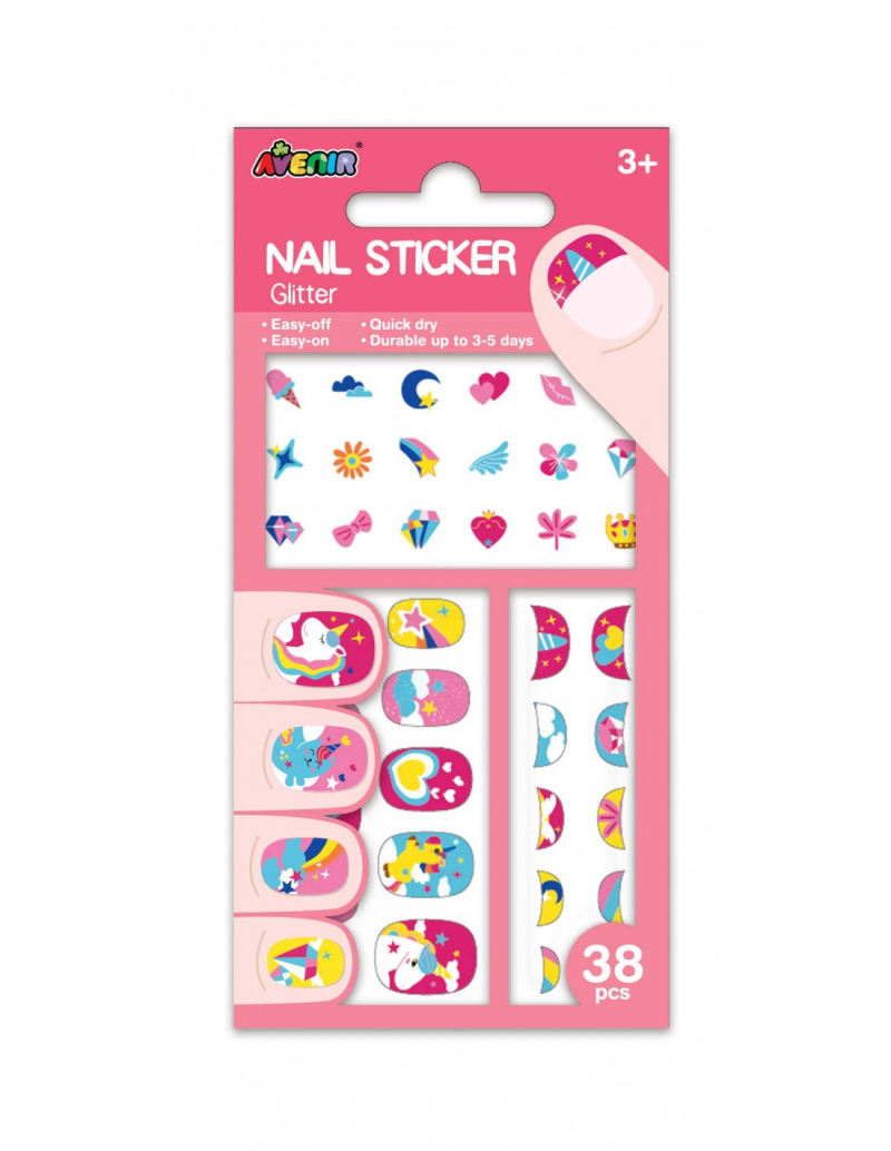 Αυτοκόλλητα νυχιών Avenir Unicorn Glitter 38τεμ.