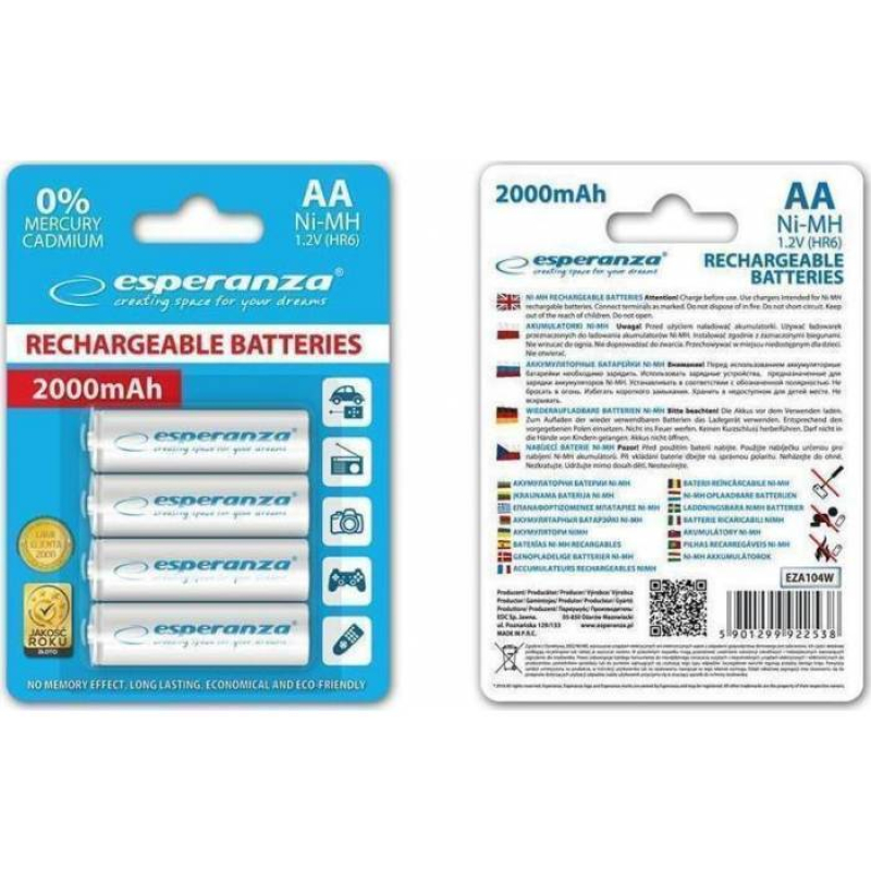 Επαναφορτιζόμενες μπαταρίες Esperanza AA 2000mAh (4τμχ)