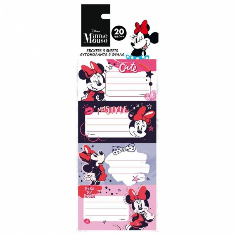 Ετικέτες αυτοκόλλητες Minnie 20τεμ 5 Φύλλα