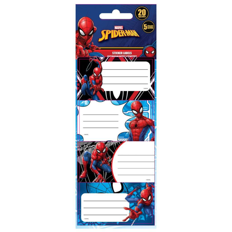 Ετικέτες αυτοκόλλητες Spiderman 20τεμ 5 Φύλλα