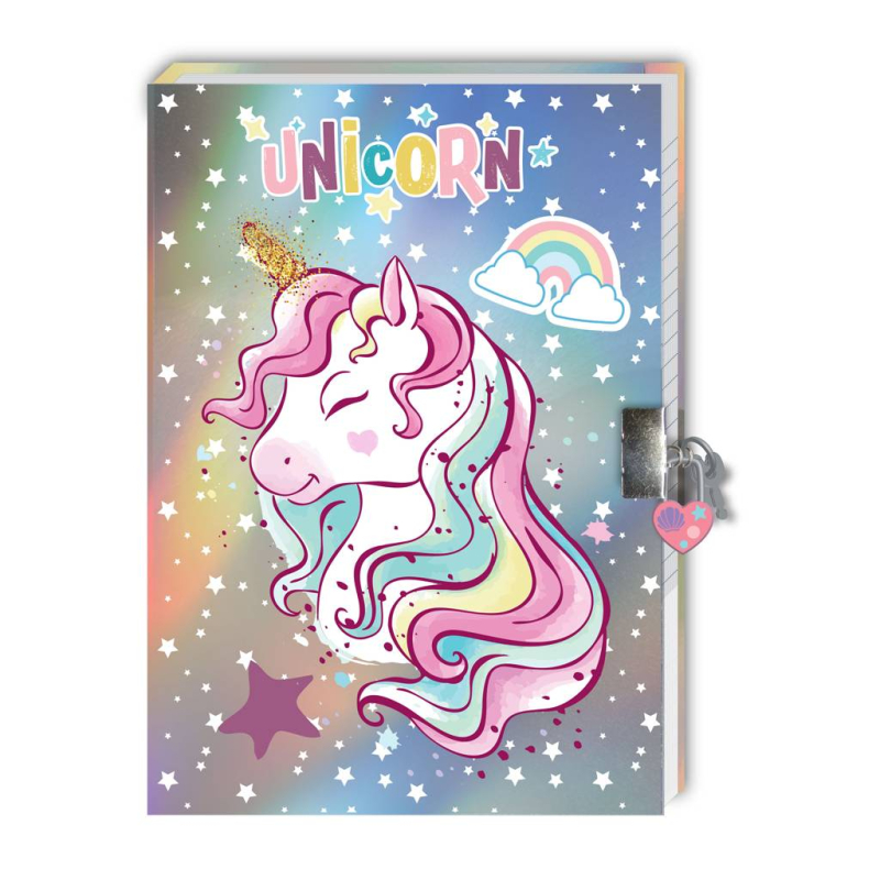 Ημερολόγιο Unicorn με κλειδαριά, μαγικό στυλό και αυτοκόλλητα