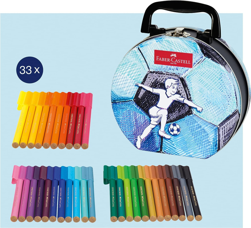 Μαρκαδόροι Faber Castell Connector σε μεταλλικό βαλιτσάκι Ποδόσφαιρο 33 τεμ