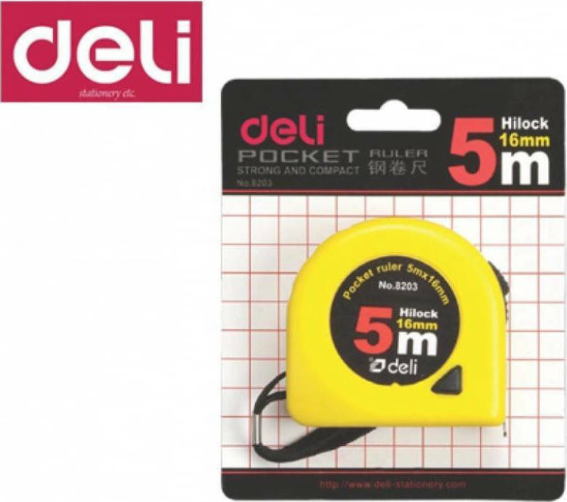 Μετροταινία Deli με αυτόματη επαναφορά 16mm x 5m