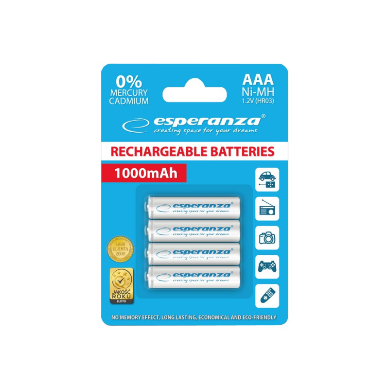 Μπαταρίες Esperanza επαναφορτιζόμενες ΑΑΑ 4Τ 1000mAh Ni-MH λευκές