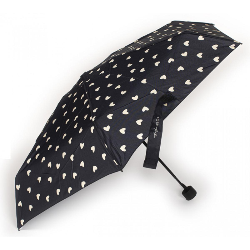 Ομπρέλα Tri-Coastal Black with white hearts 18cm