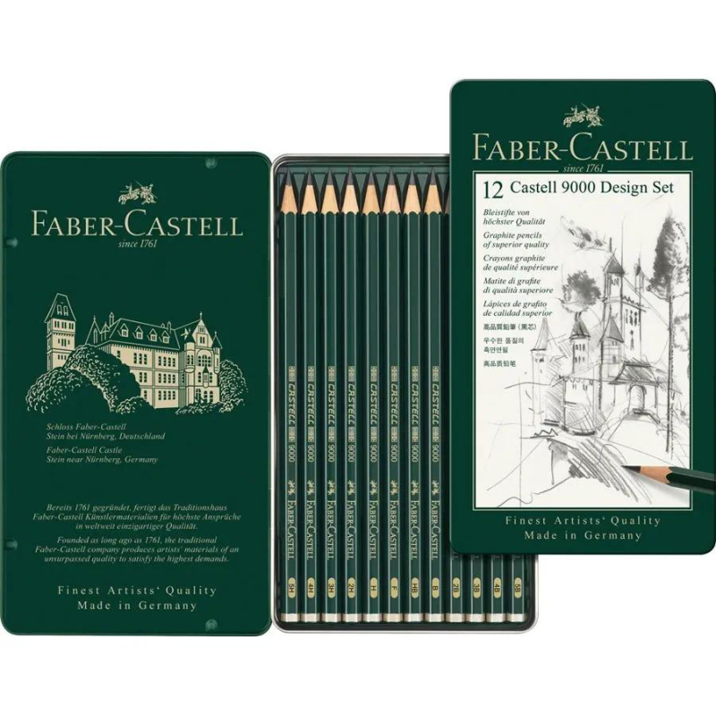 Σετ Faber Castell Design μολυβιών 9000 σε μεταλλική κασετίνα 12 τεμ