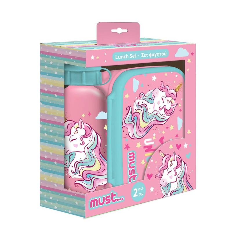 Σετ φαγητοδοχείο 800ml - παγούρι ανοξείδωτο 500ml Must Unicorn