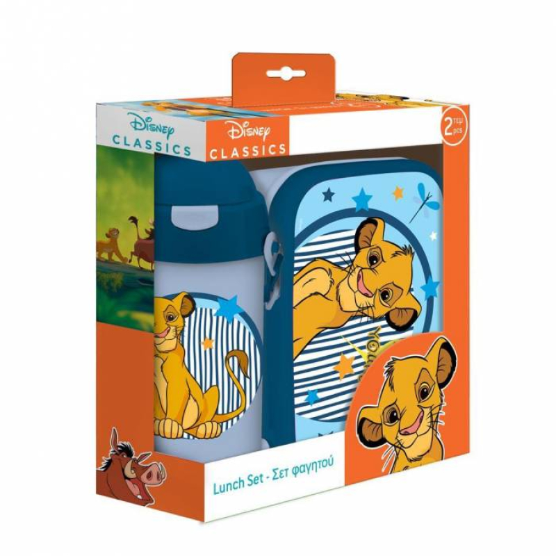 Σετ φαγητοδοχείο 800ml - παγούρι πλαστικό 500ml Must Lion King