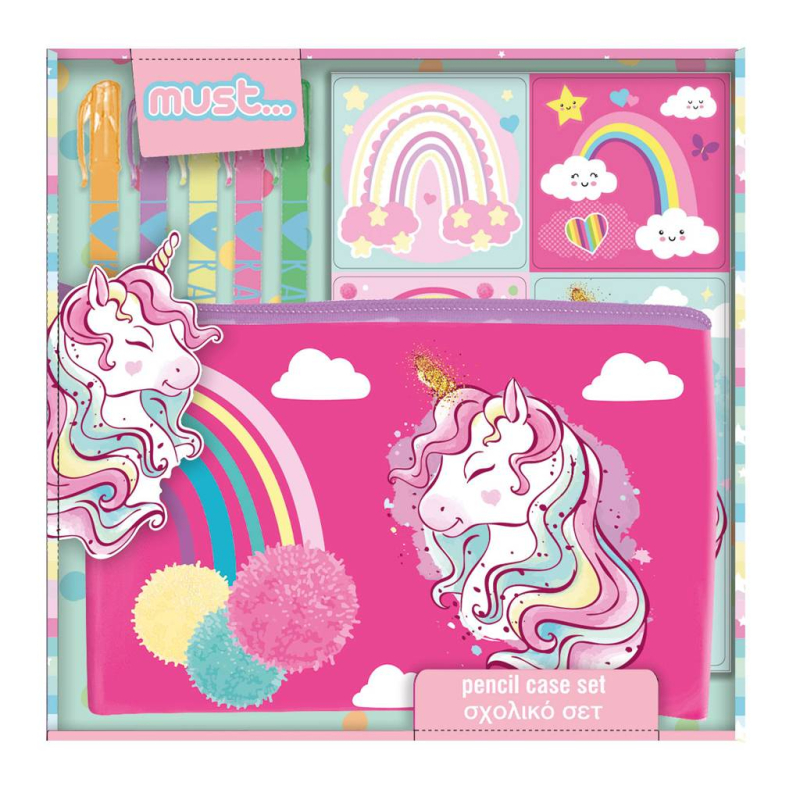 Σετ γραφικών Must Unicorn με PVC κασετινάκι - τσαντάκι