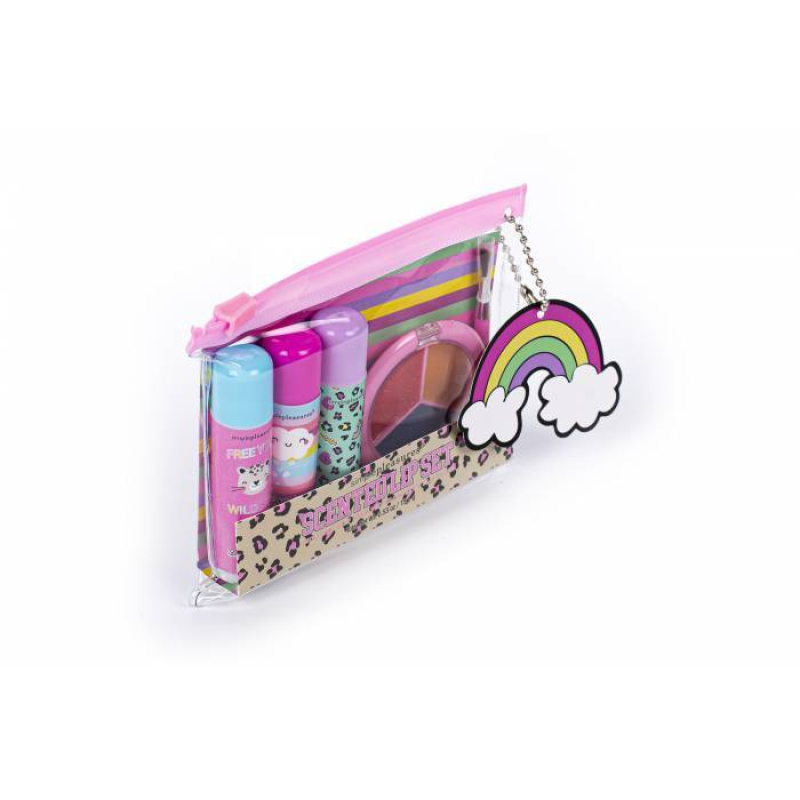 Σετ μακιγιαζ χειλιών Tri-Coastal με 3 Lip balm, 3 lip gloss και πινελάκι wild and funny