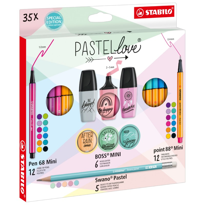 Σετ μαρκαδόροι Stabilo Pastellove 35τεμ (mini 68, 88, boss)