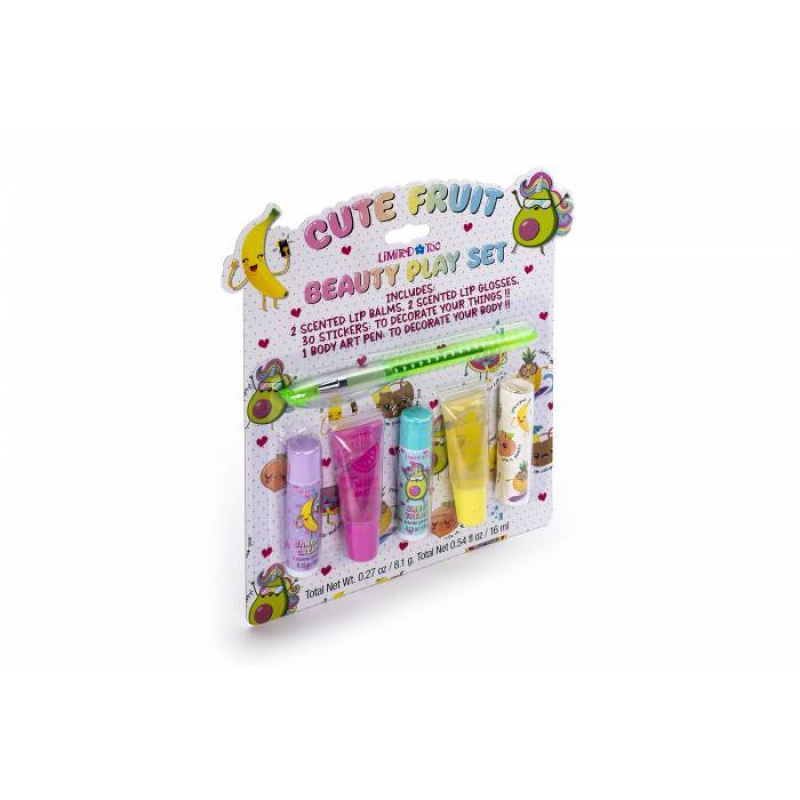 Σετ ομορφιάς Tri-Coastal με 2 lip balms, 2 lip glosses, 30 αυτοκόλλητα και έναν στυλό για το σώμα