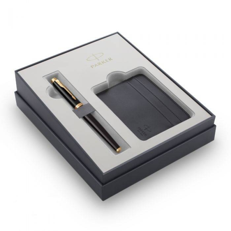 Σετ Parker IM Core Black GT Πένα με δερμάτινη θήκη καρτών