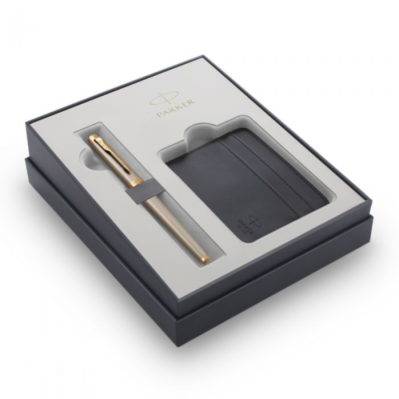 Σετ Parker ΙΜ Πένα Core Brush Metal GT με δερμάτινη θήκη καρτών