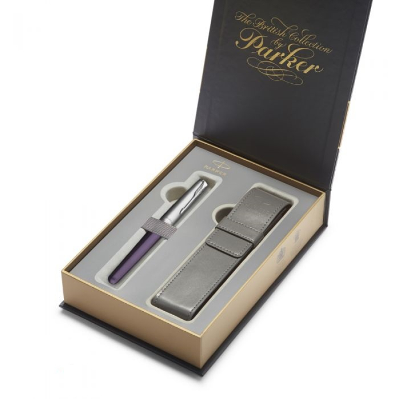 Σετ Parker Sonnet Essential Violet CT Rollerball με δερμάτινη θήκη