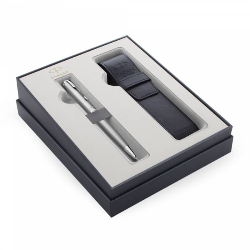 Σετ Στυλό Διαρκείας Parker Sonnet Essential Stainless Steel CT με δερμάτινη θήκη