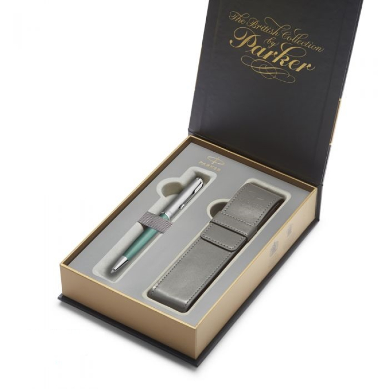 Σετ Στυλό Διαρκείας Sonnet Parker Essential Green CT με δερμάτινη θήκη