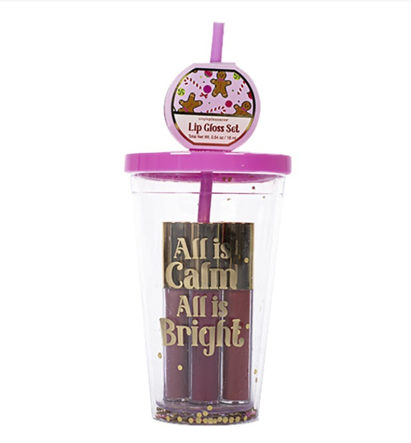 Σετ Tri-Coastal ποτήρι με καλαμάκι και 4 lip gloss All is calm all is bright