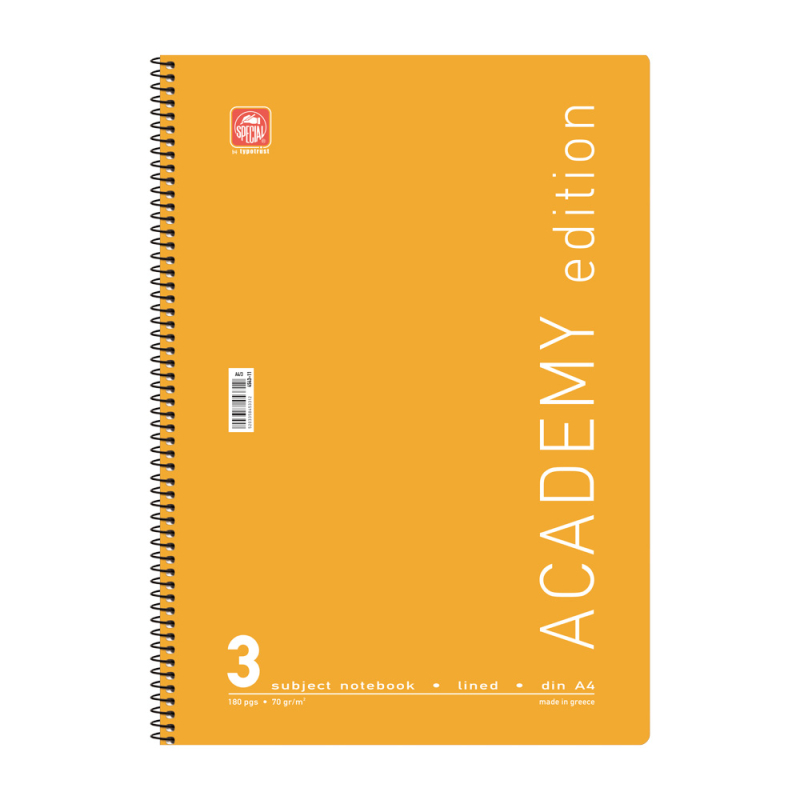 Τετράδιο σπιράλ Academy 3 θεμάτων A4 διάφορα χρώματα