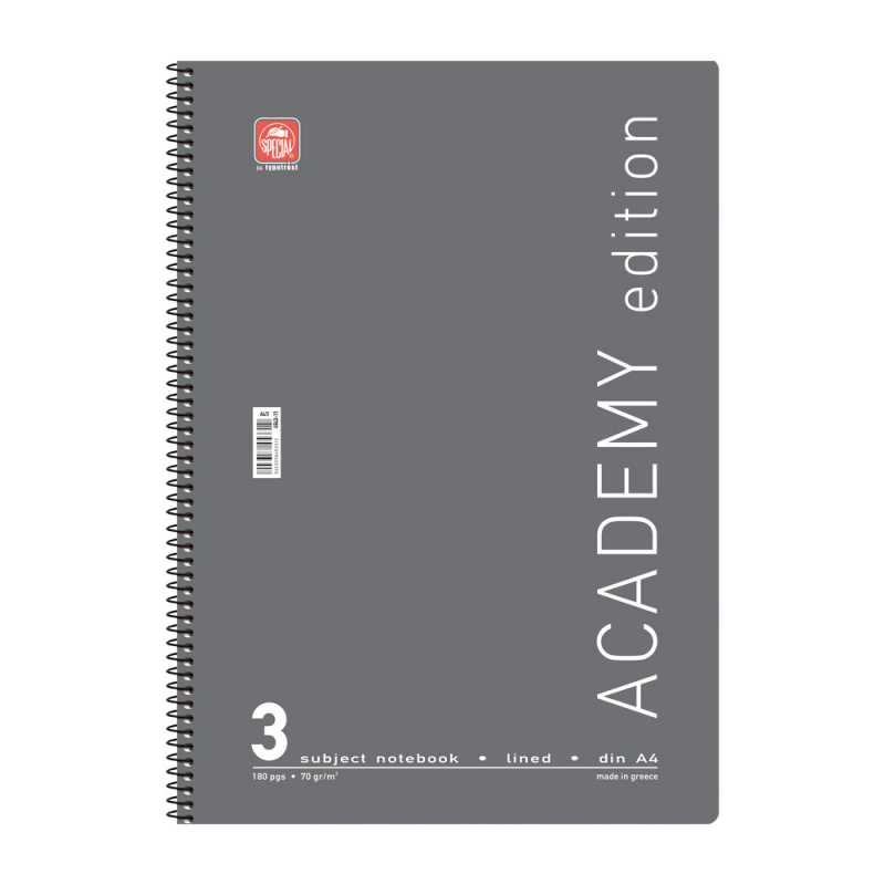 Τετράδιο σπιράλ Academy 3 θεμάτων A4 διάφορα χρώματα