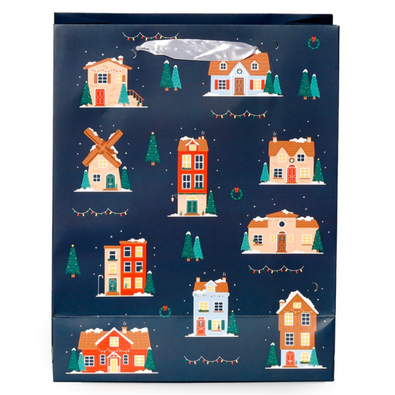 Χριστουγεννιάτικη τσάντα μεγάλη Christmas Houses