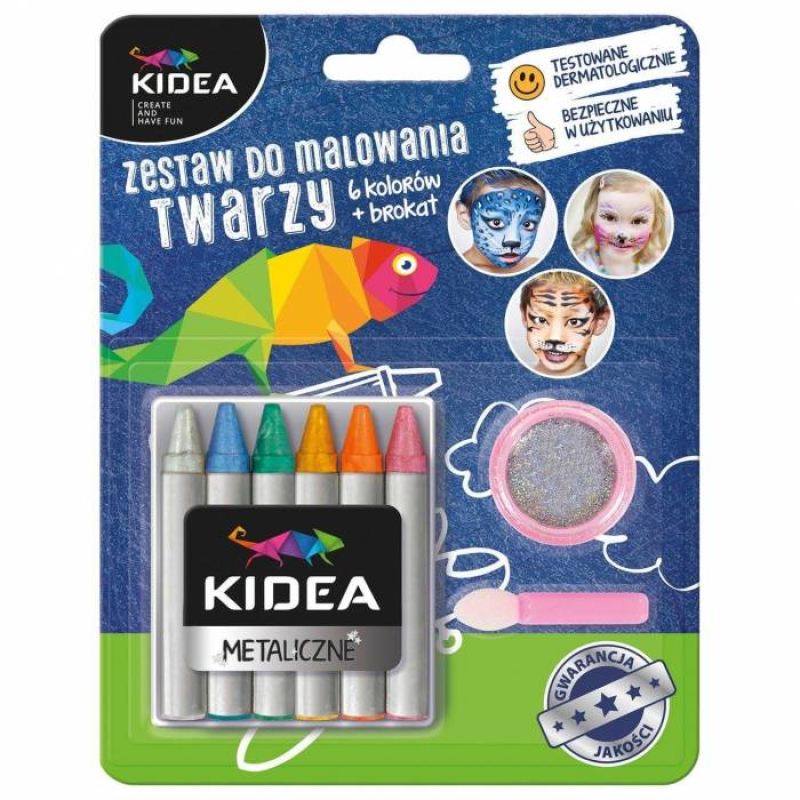 Χρώματα Kidea για face painting μεταλλικά 6 τεμ. και gitter