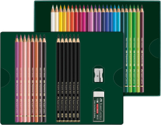 Σετ ξυλομπογιές Faber Castell Polychromos 32τεμ, 6 Pitt, γόμα και ξύστρα