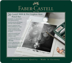 Σετ Μολύβια Faber Castell Pitt Graphite + Mat σε μεταλλική κασετίνα, ξύστρα και γόμες 20 τεμ