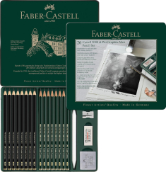 Σετ Μολύβια Faber Castell Pitt Graphite + Mat σε μεταλλική κασετίνα, ξύστρα και γόμες 20 τεμ