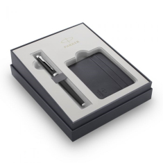 Σετ Parker ΙΜ Πένα Essential Mat Black CT με δερμάτινη θήκη καρτών