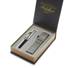 Σετ Parker Sonnet Essential Black CT Rollerball με δερμάτινη θήκη
