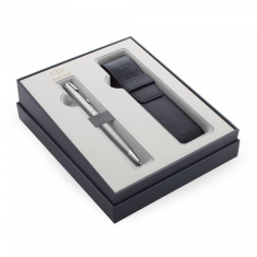 Σετ Στυλό Διαρκείας Parker Sonnet Essential Stainless Steel CT με δερμάτινη θήκη