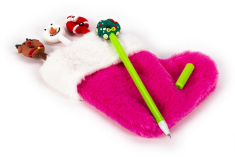 Σετ στυλό χριστουγεννιάτικα Tri-Coastal σε κάλτσα ροζ 2 τεμ
