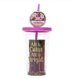 Σετ Tri-Coastal ποτήρι με καλαμάκι και 4 lip gloss All is calm all is bright