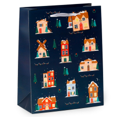 Χριστουγεννιάτικη τσάντα μεγάλη Christmas Houses